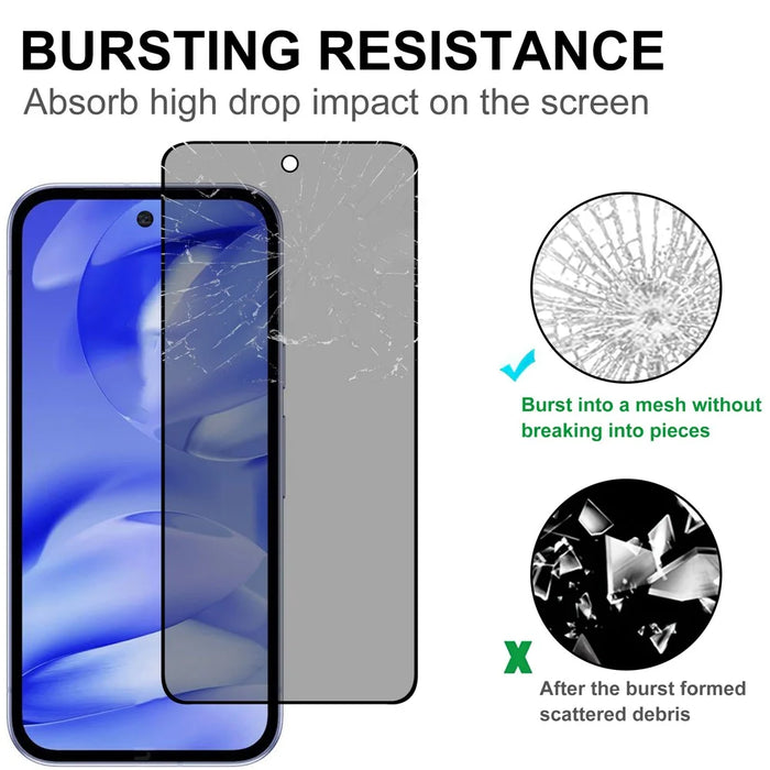 For Google Pixel 9a Tempered Glass Screen Protector 2.5D Arc Edge Anti-Spy Film - 5