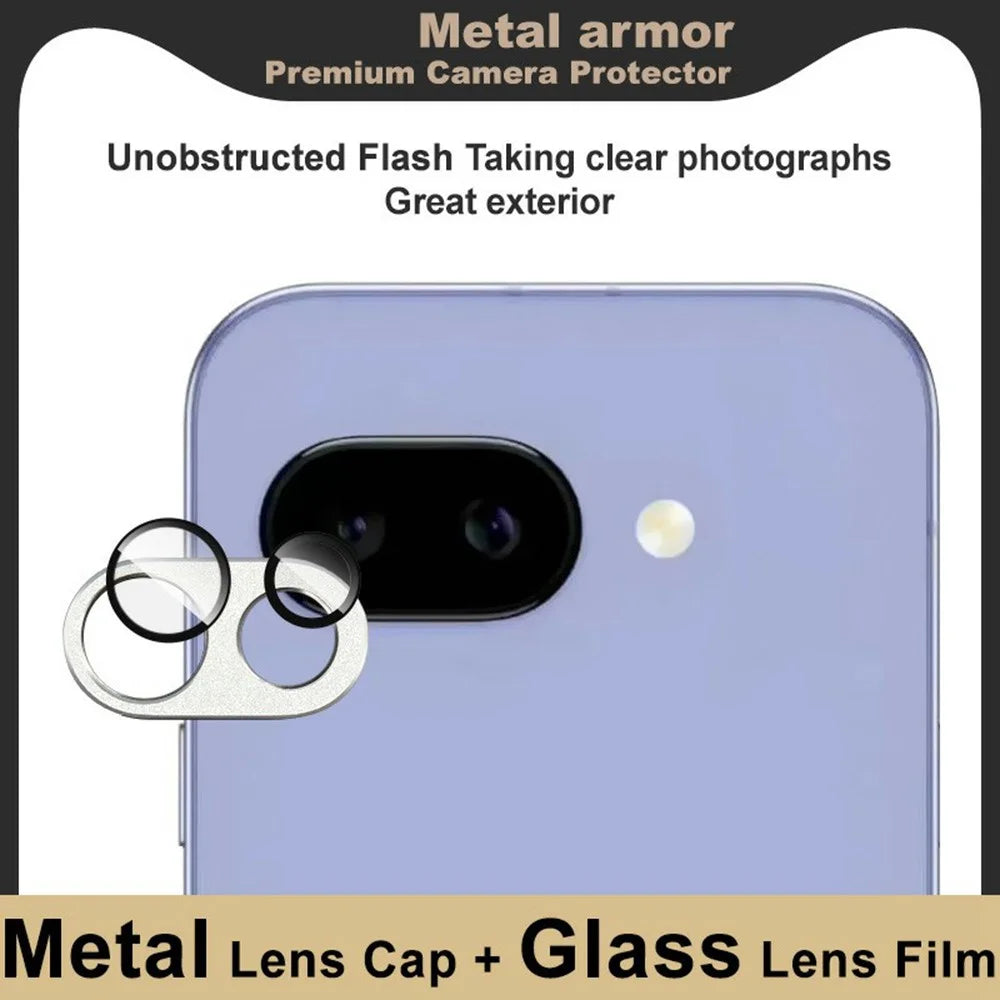 IMAK For Google Pixel 9a Camera Lens Film Metal Lens Cap + Tempered Glass Lens Protector - Silver - 3