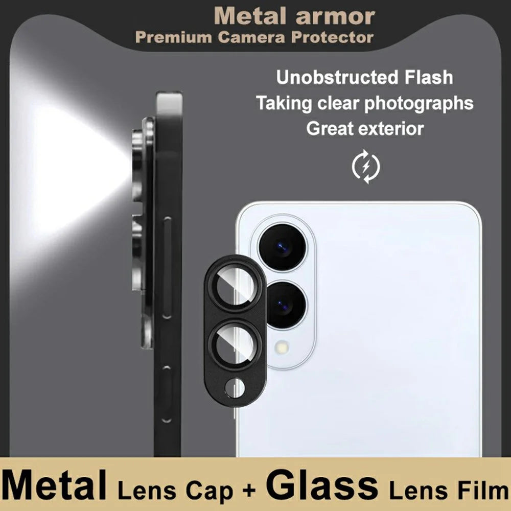 IMAK For Samsung Galaxy S25 Edge Camera Lens Film Metal Lens Cap + Tempered Glass Lens Protector - Black - 3
