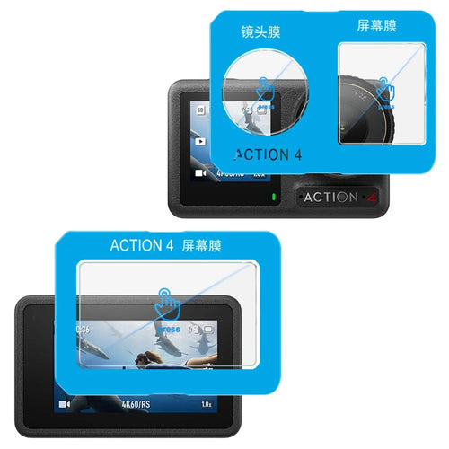 IMAK For DJI Osmo Action 4 Tempered Glass Screen Protector + Lens Film Set with Self Positioning Frame - 1