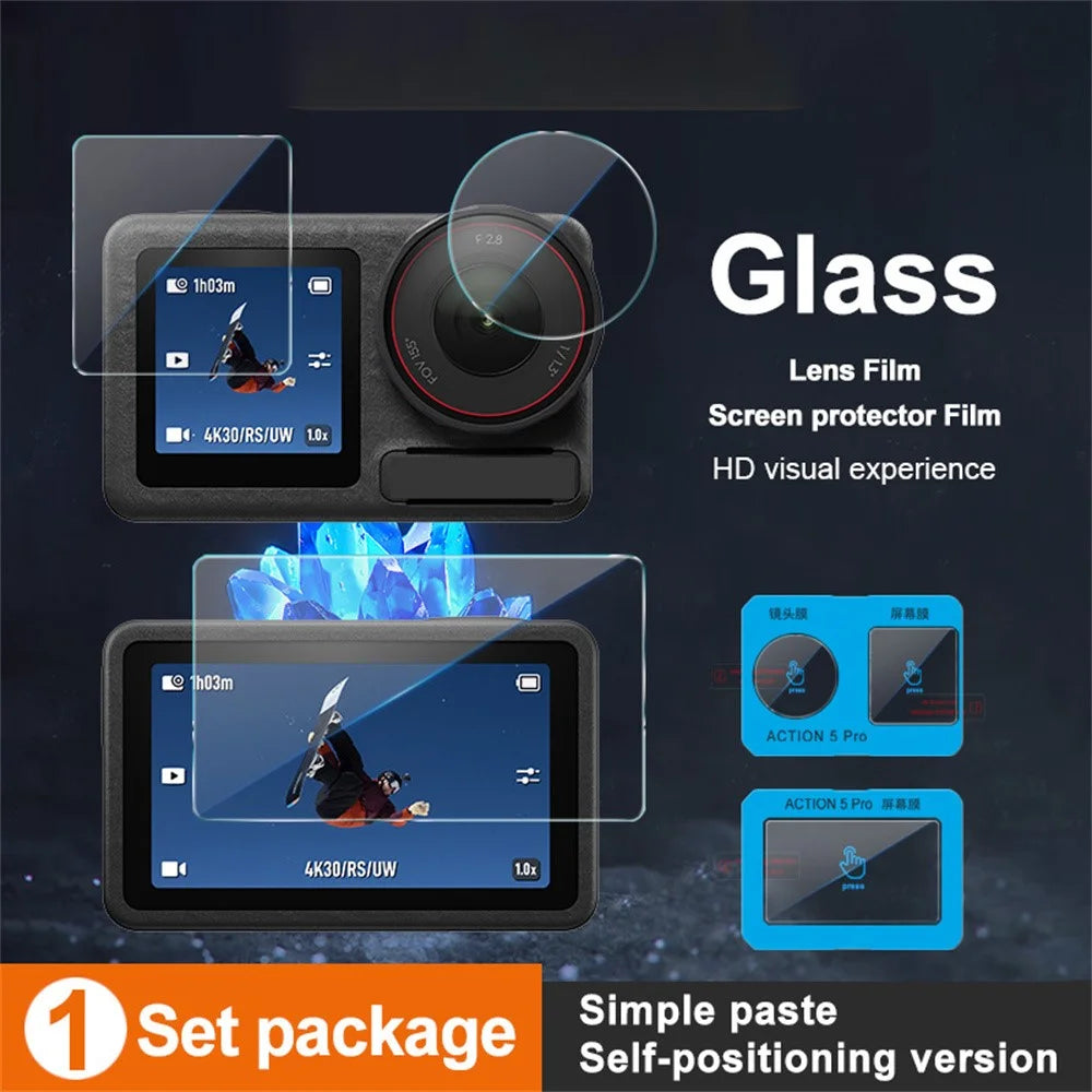 IMAK For DJI Osmo Action 5 Pro Tempered Glass Screen Protector + Lens Film Set with Self Positioning Frame - 3