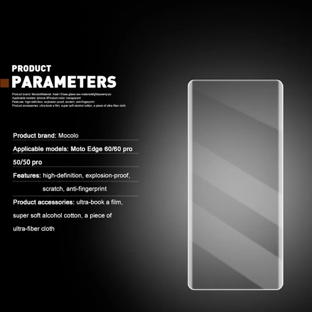 MOCOLO Screen Protector For Motorola Edge 60 5G / 60 Pro 5G / 60 Fusion 5G / 60s 5G / 50 5G / 50 Pro 5G , Tempered Glass UV Liquid Film 3D Curved Full Coverage - 5