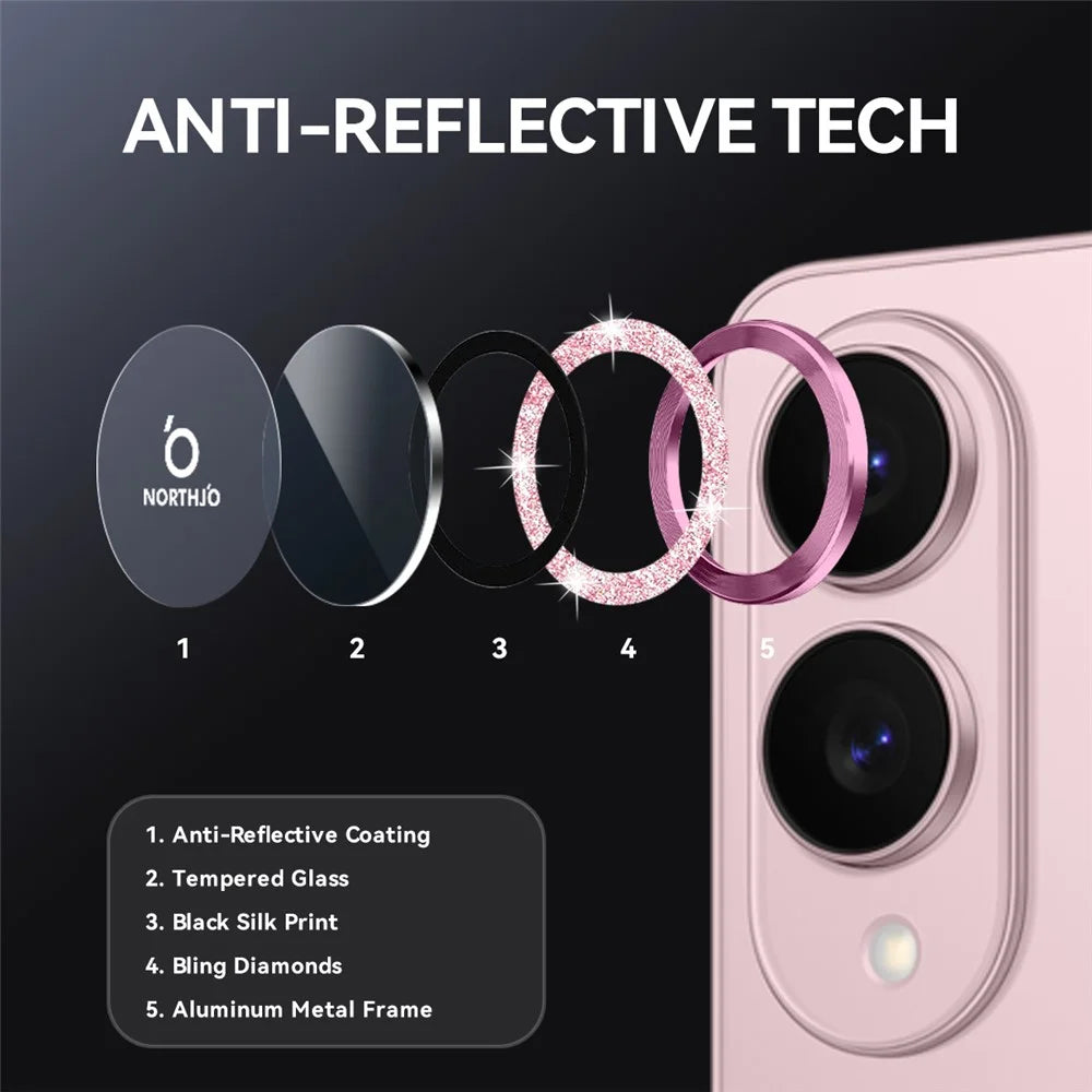NORTHJO 1 Set For Samsung Galaxy S25 Edge Camera Lens Film Tempered Glass+Metal Glitter Rear Lens Protector - Pink - 3