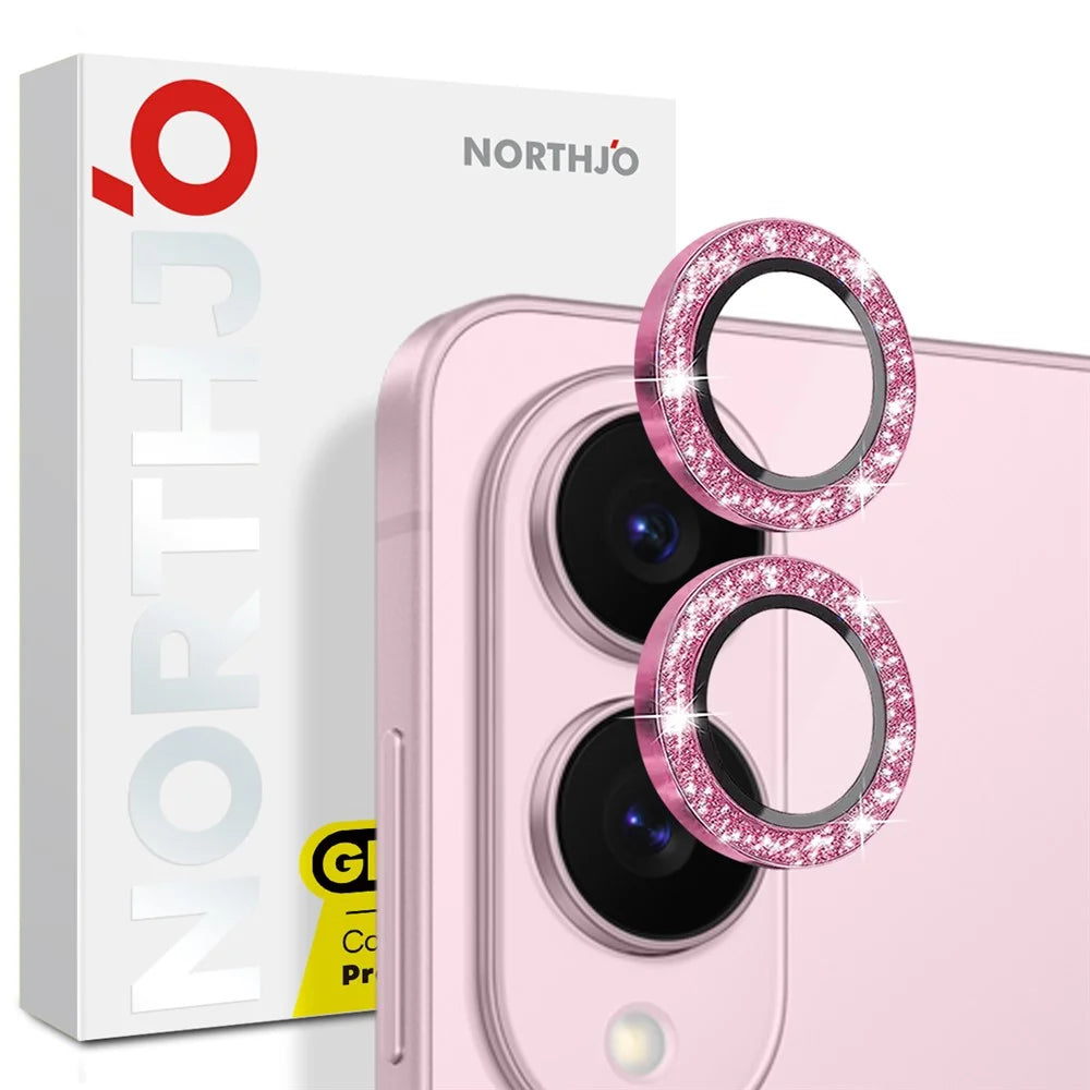 NORTHJO 1 Set For Samsung Galaxy S25 Edge Camera Lens Film Tempered Glass+Metal Glitter Rear Lens Protector - Pink - 4
