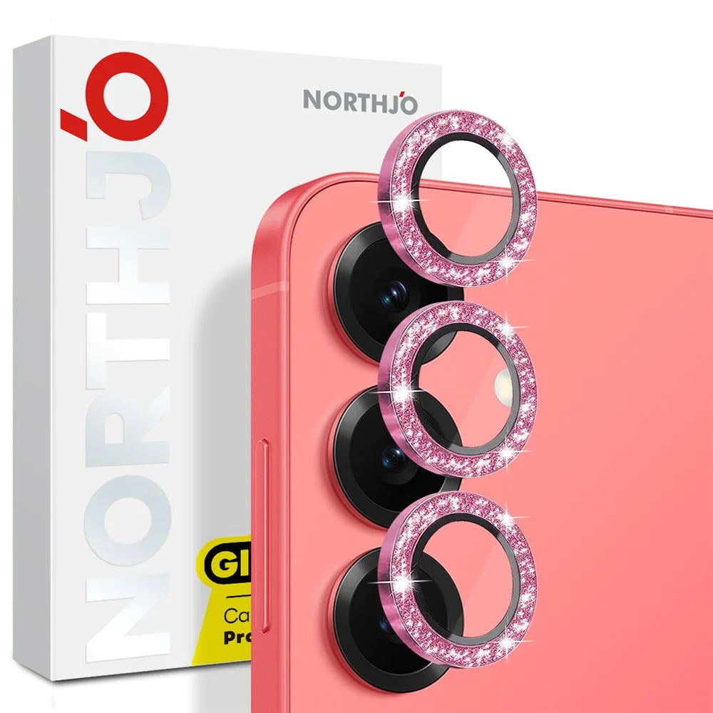 NORTHJO 1 Set For Samsung Galaxy S25 Camera Lens Film Tempered Glass+Metal Glitter Rear Lens Protector - Pink - 4