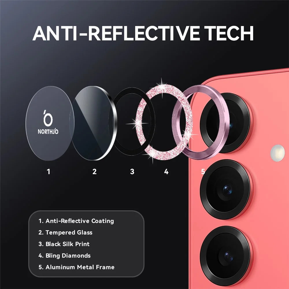 NORTHJO 1 Set For Samsung Galaxy S25+ Camera Lens Film Tempered Glass+Metal Glitter Rear Lens Protector - Pink - 3