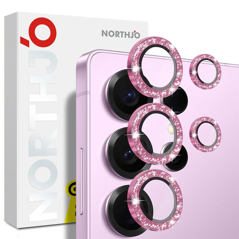 NORTHJO 1 Set For Samsung Galaxy S25 Ultra Camera Lens Film Tempered Glass+Metal Glitter Rear Lens Protector - Pink - 4