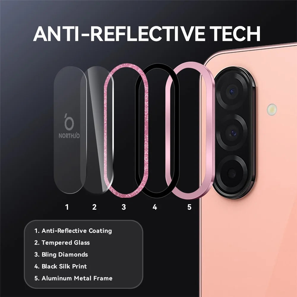 NORTHJO 1 Set For Samsung Galaxy A26 5G Camera Lens Film Tempered Glass+Metal Glitter Rear Lens Protector - Pink - 3