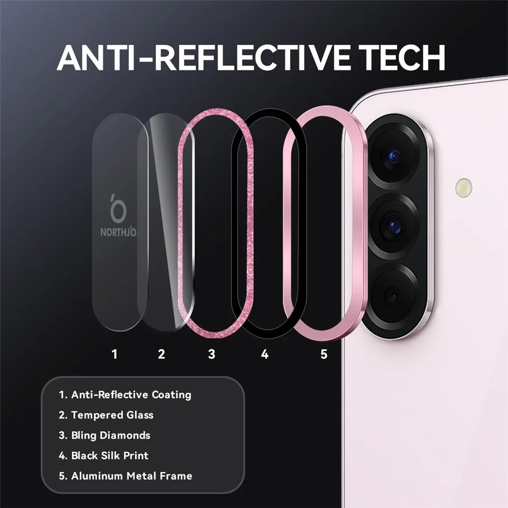 NORTHJO 1 Set For Samsung Galaxy A36 5G / A56 5G Camera Lens Film Tempered Glass+Metal Glitter Rear Lens Protector - Pink - 3