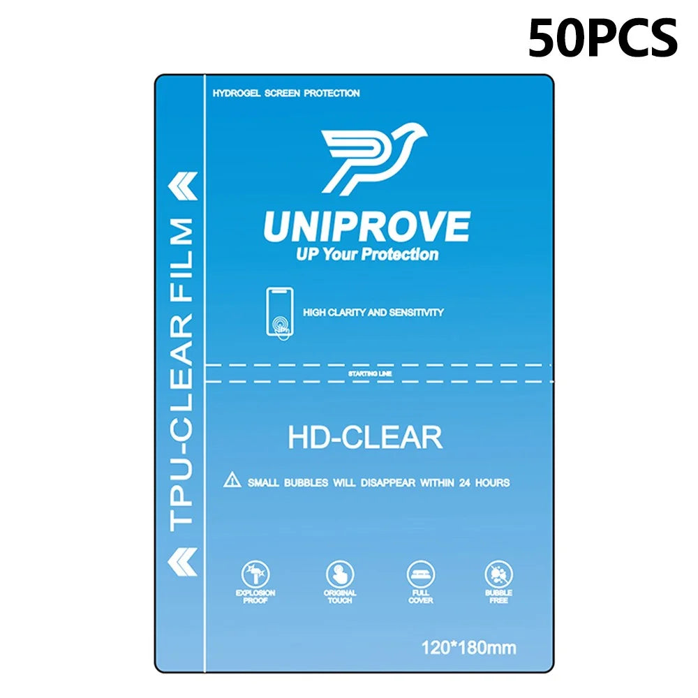 UNIPROVE 50Pcs Hydrogel Film TPU HD Clear Screen Protector 180 x 120mm Full Coverage Anti Explosion - 1