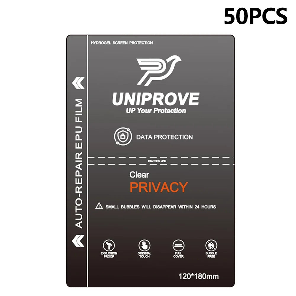 UNIPROVE 50Pcs EPU Hydrogel Screen Protector Self Healing Anti Spy HD Cellphone Film Full Coverage - 1
