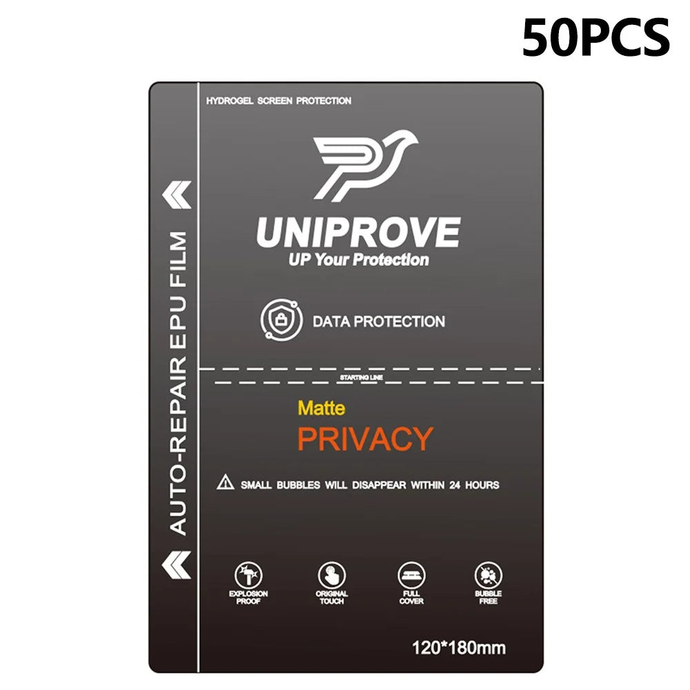 UNIPROVE 50Pcs EPU Hydrogel Film Screen Protector 180 x 120mm Self-Healing Anti Spy Matte Film for Mobile Devices - 1