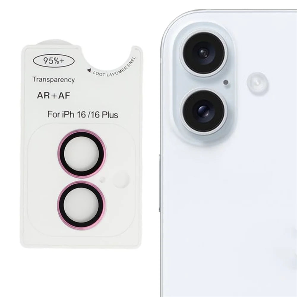 For iPhone 16 / 16 Plus AR + AF Lens Protector Anti-Glare Positioning Clear Lens Film - Rose Pink - 1