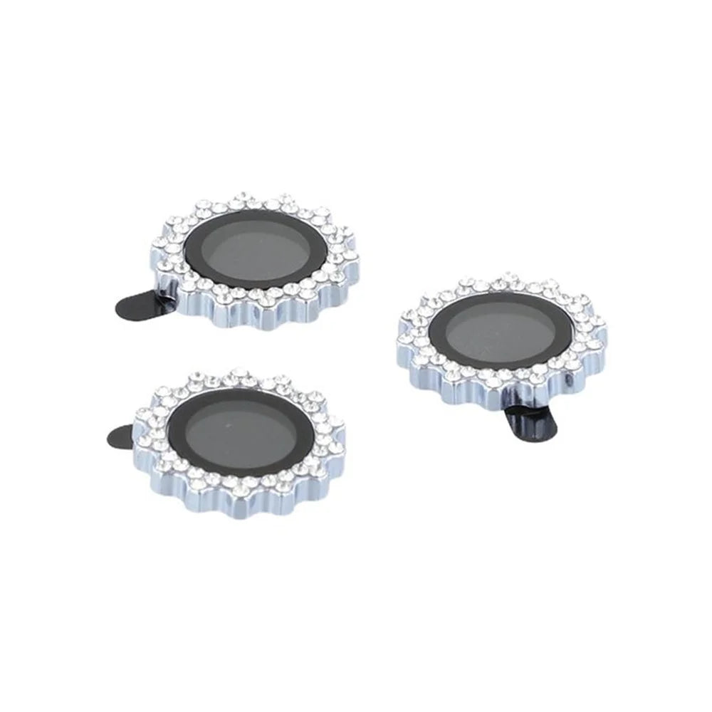 1Set For iPhone 16 Pro / 16 Pro Max Camera Lens Protector Gear Shape Rhinestone Decor Tempered Glass Lens Film - Blue - 3