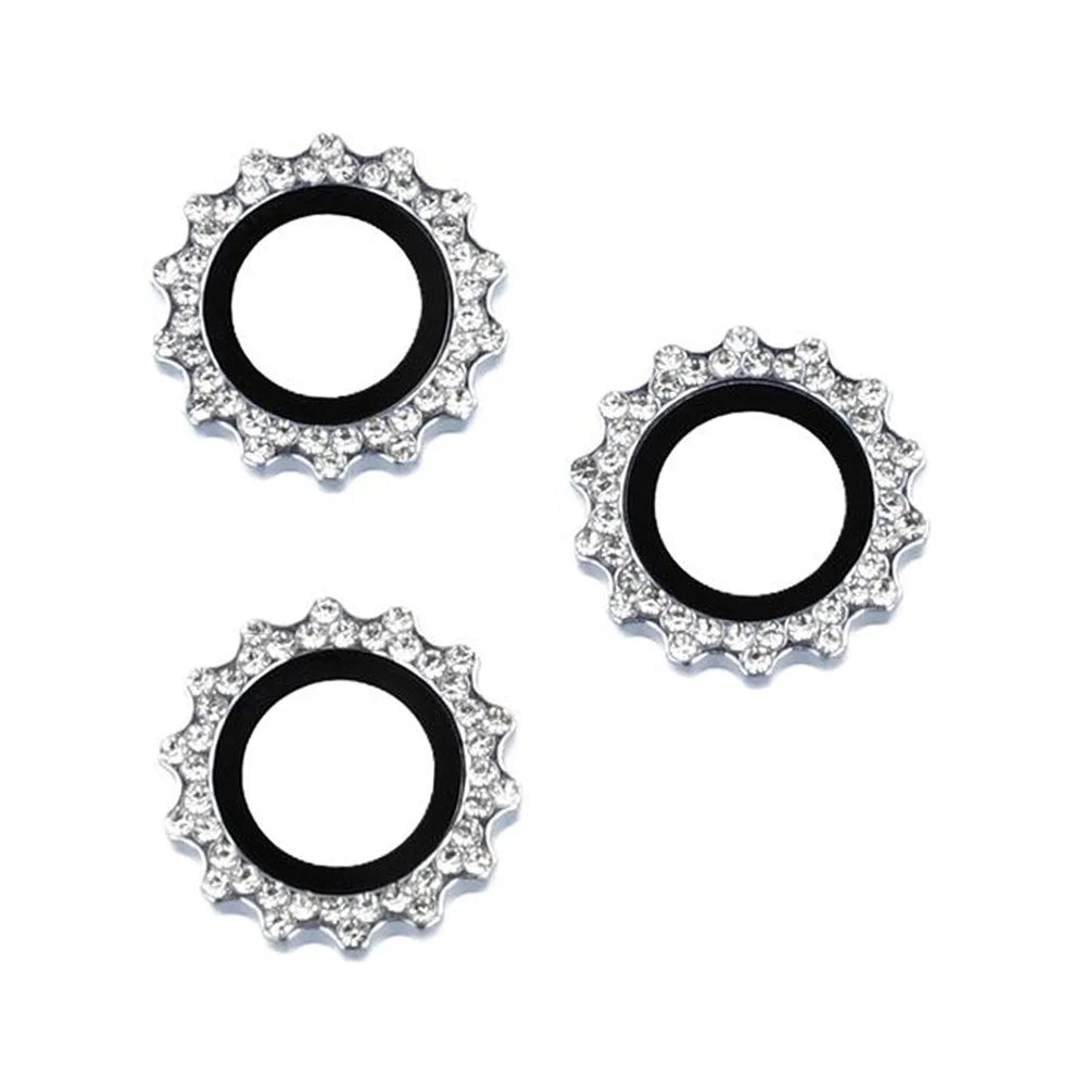 1Set For iPhone 15 Pro / 15 Pro Max Camera Lens Protector Gear Shape Rhinestone Decor Tempered Glass Lens Film - Blue - 2
