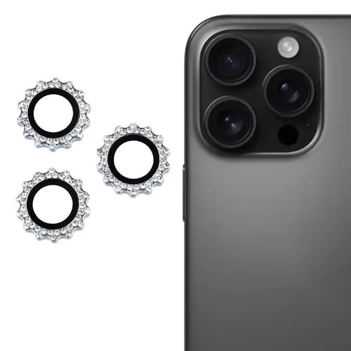1Set For iPhone 14 Pro / 14 Pro Max Camera Lens Protector Gear Shape Rhinestone Decor Tempered Glass Lens Film - Blue - 1