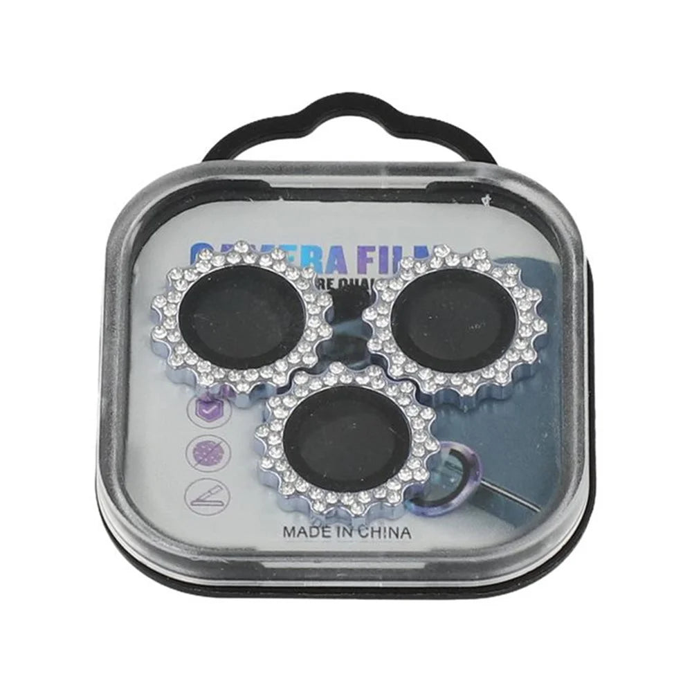 1Set For iPhone 14 Pro / 14 Pro Max Camera Lens Protector Gear Shape Rhinestone Decor Tempered Glass Lens Film - Blue - 6