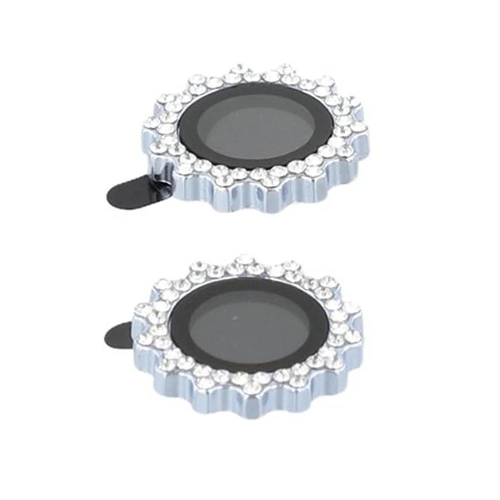 1Set For iPhone 16 / 16 Plus Camera Lens Protector Gear Shape Rhinestone Decor Tempered Glass Lens Film - Blue - 3