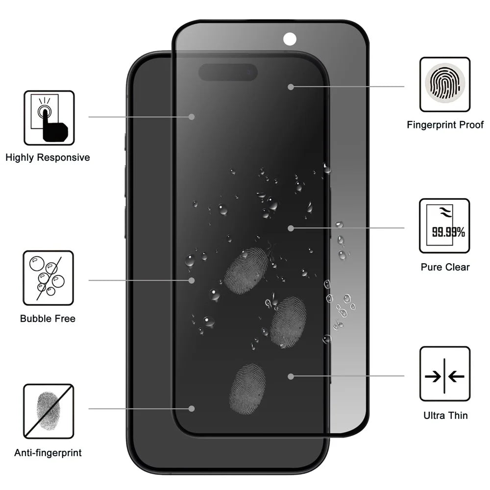 For iPhone 17 Pro Max Tempered Glass Screen Protector 2.5D Arc Edge Anti-Spy Film - 2