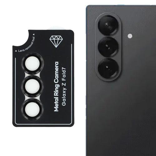 For Samsung Galaxy Z Fold7 5G Camera Lens Protector Set Electroplating Metal + Tempered Glass Individual Lens Film - Black - 1