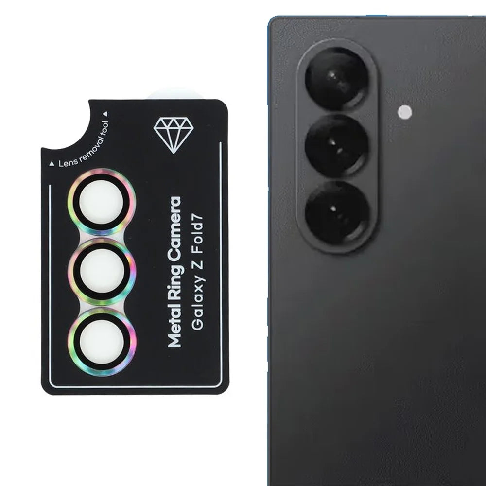 For Samsung Galaxy Z Fold7 5G Camera Lens Protector Set Electroplating Metal + Tempered Glass Individual Lens Film, Colorful - 1