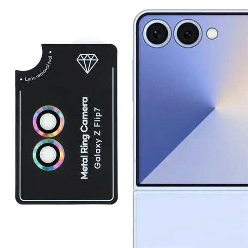 For Samsung Galaxy Z Flip7 5G Camera Lens Protector Set Electroplating Metal + Tempered Glass Individual Lens Film, Colorful - 1