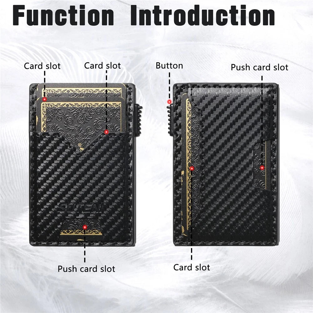SUTENI Double-Sided Card Holder Carbon Fiber Texture PU Leather + Metal Automatic Pop-Up Card Case - 6