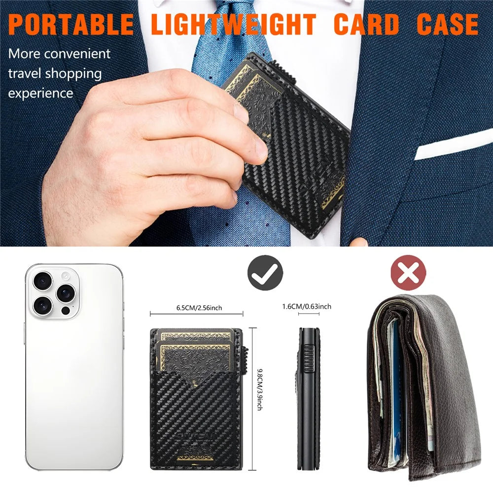 SUTENI Double-Sided Card Holder Carbon Fiber Texture PU Leather + Metal Automatic Pop-Up Card Case - 7
