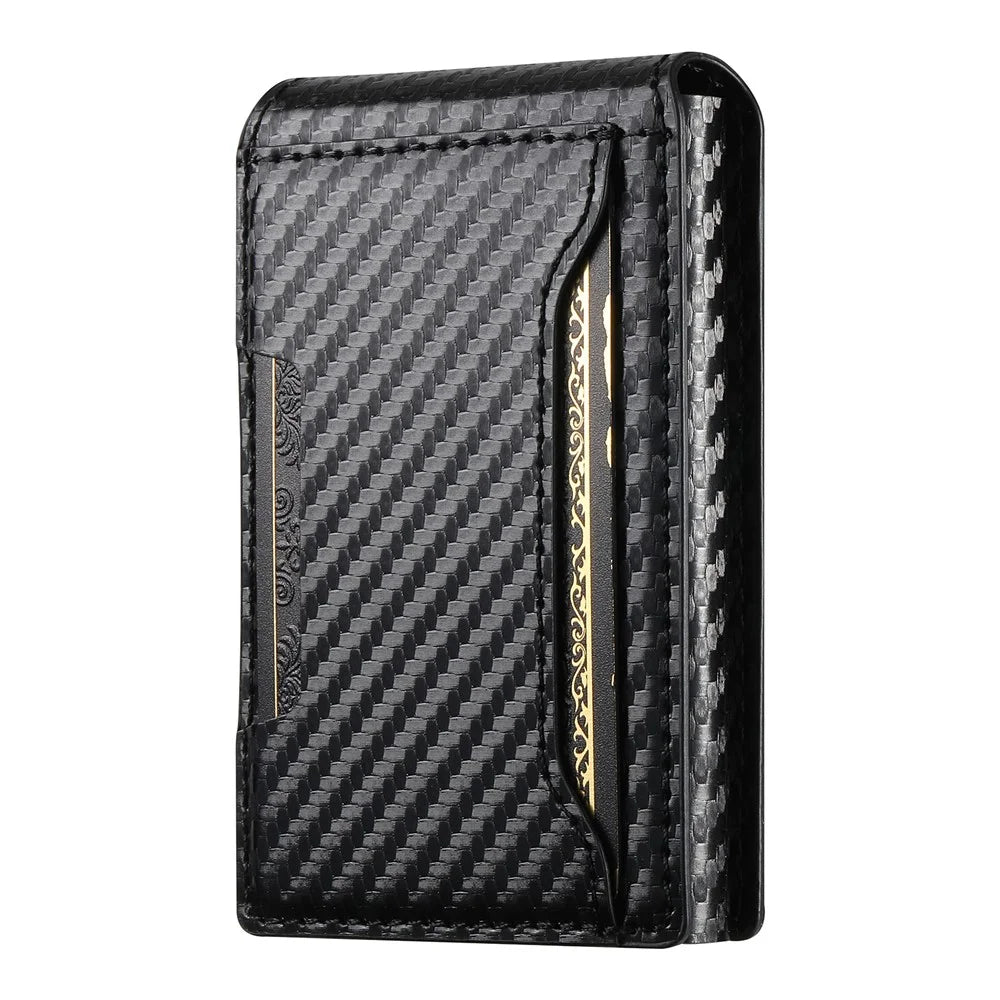 SUTENI Card Holder Imprint Carbon Fiber Texture PU Leather Automatic Pop-Up Metal Card Case - 2