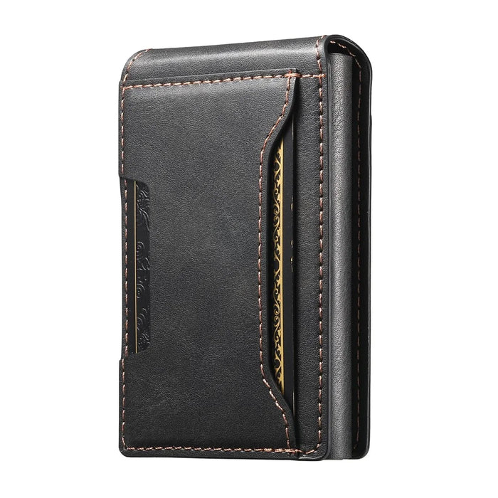 SUTENI Card Holder Imprint Waxy Texture PU Leather Automatic Pop-Up Metal Card Case - Black - 3