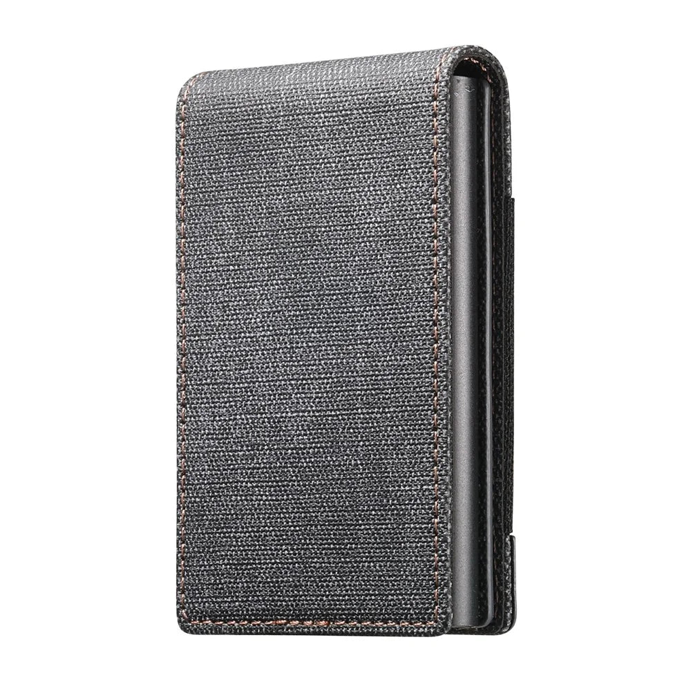 SUTENI Elastic Band Card Holder Jeans Cloth Texture PU Leather + Metal Automatic Pop-Up Card Case - Black - 2