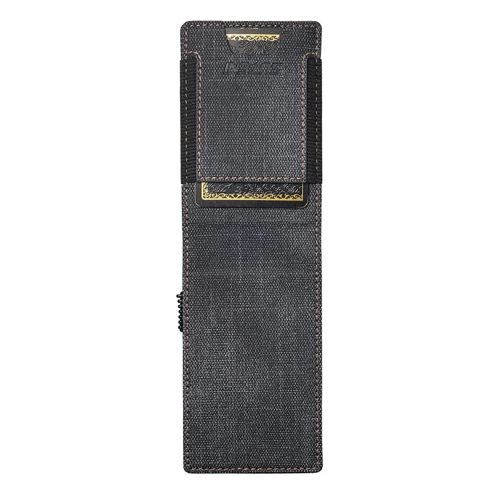 SUTENI Elastic Band Card Holder Jeans Cloth Texture PU Leather + Metal Automatic Pop-Up Card Case - Black - 5