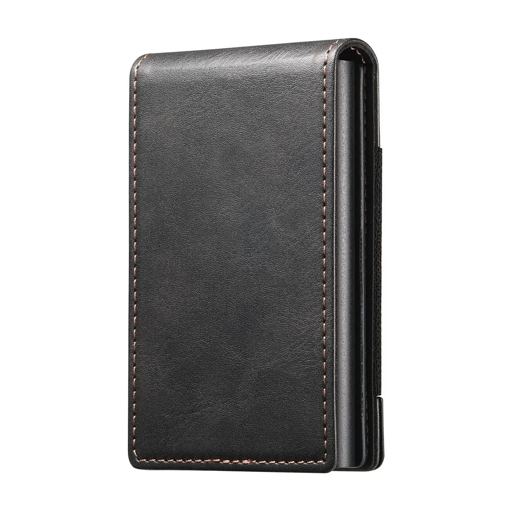 SUTENI Elastic Band Card Holder Waxy Texture PU Leather + Metal Automatic Pop-Up Card Case - Black - 3