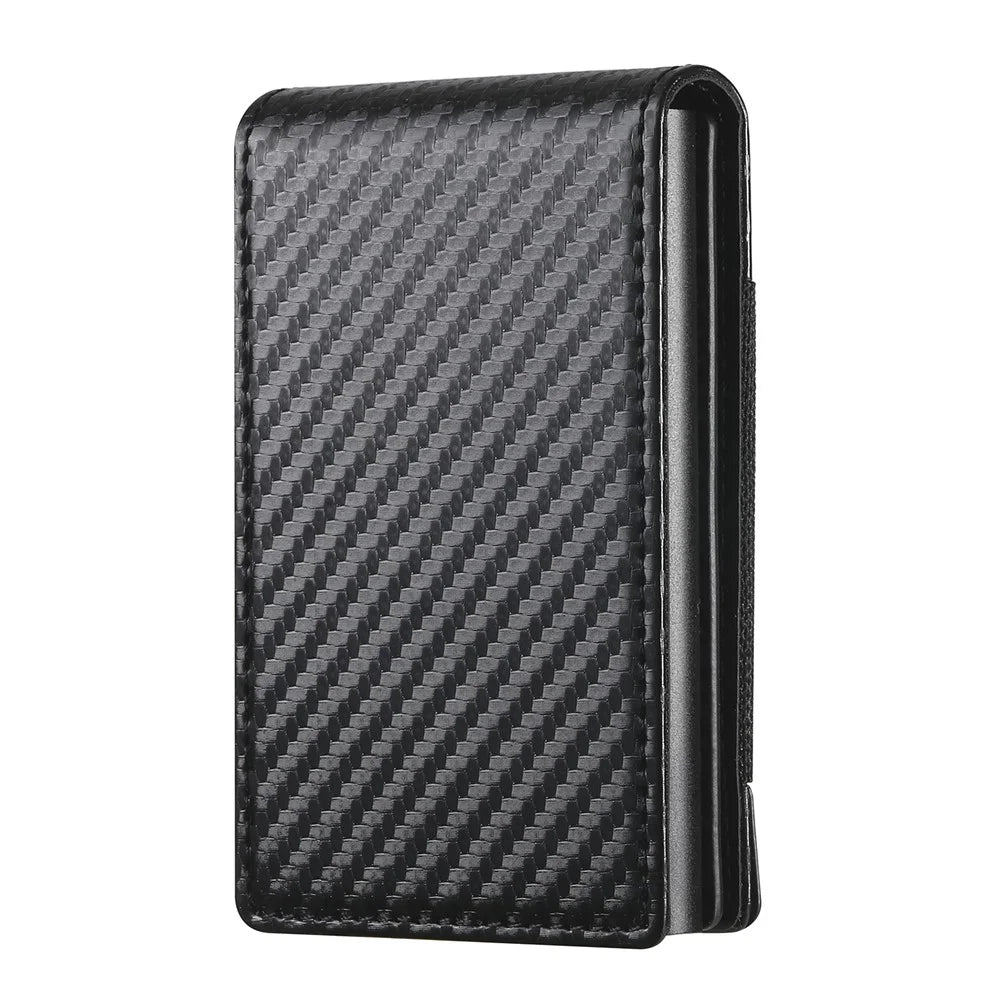 SUTENI Elastic Band Card Holder Carbon Fiber Texture PU Leather + Metal Automatic Pop-Up Card Case - 3