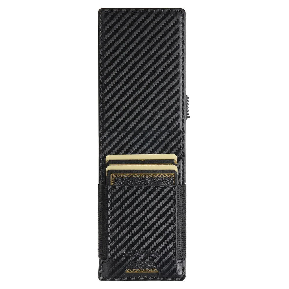 SUTENI Elastic Band Card Holder Carbon Fiber Texture PU Leather + Metal Automatic Pop-Up Card Case - 5
