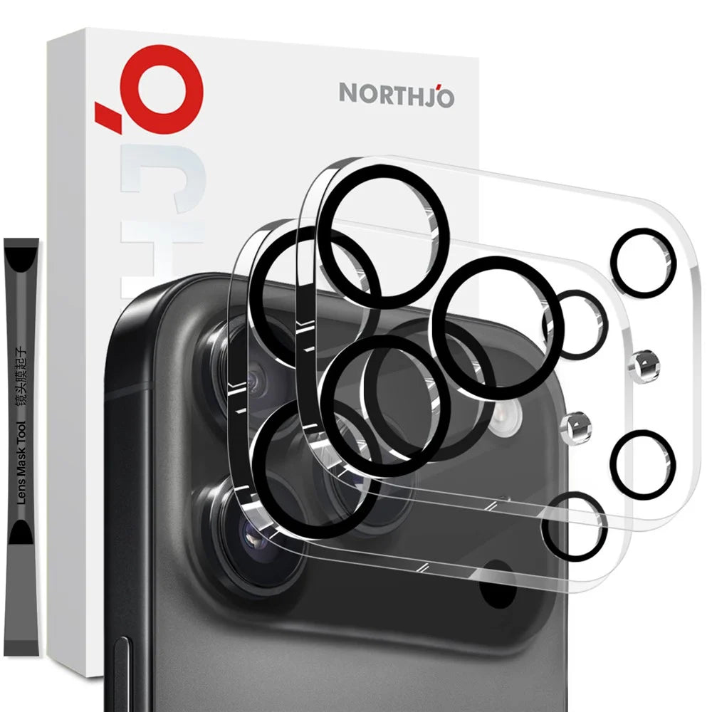 NORTHJO 2Pcs For iPhone 17 Pro Camera Lens Protector Black Circles 3D Full Coverage Clear Tempered Glass Lens Film - 1