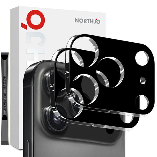 NORTHJO 2Pcs For iPhone 17 Pro Camera Lens Protector Black Silk Printing 3D Clear Tempered Glass Lens Film - 1