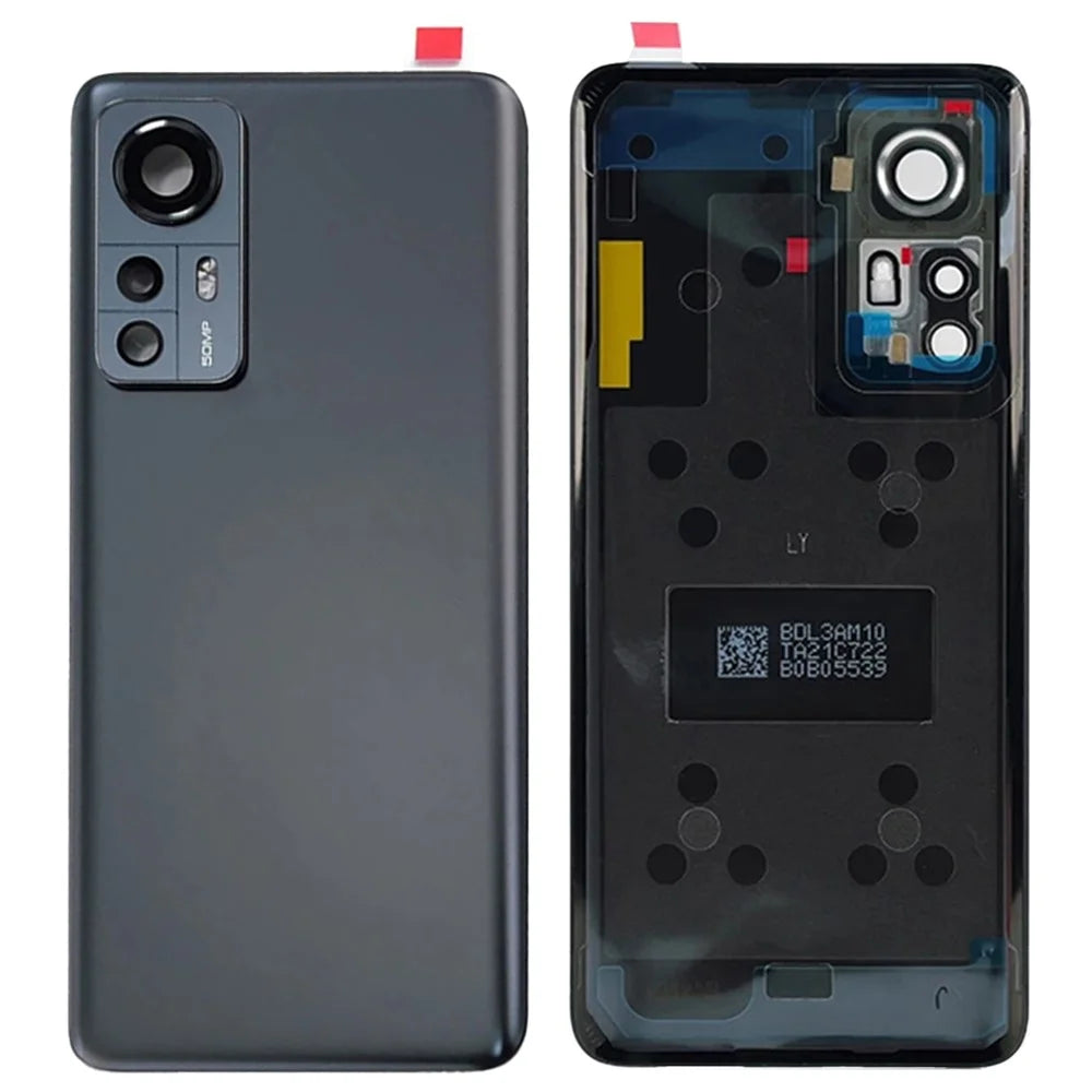 For Xiaomi 12 5G  /  12X 5G Back Battery Housing Cover with Camera Ring Lens Cover Spare Part (Without Logo) - Black - 1