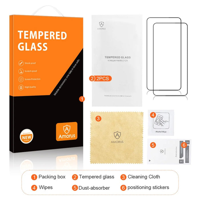 AMORUS 2Pcs For Honor 400 5G (Global) Screen Protector Shatterproof Silk Printing Tempered Glass Film - Black - 7