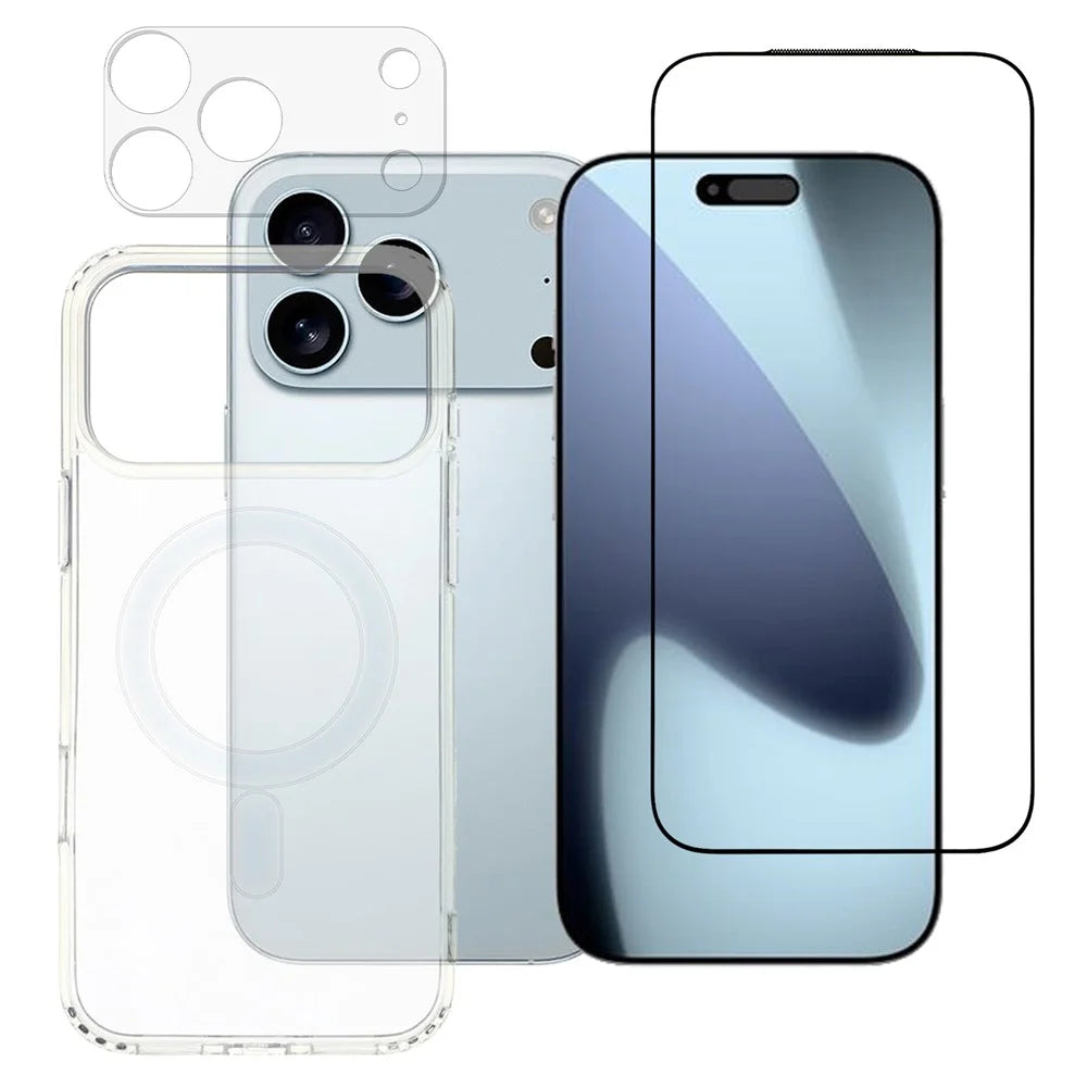 For iPhone 17 Pro Phone Case Compatible with MagSafe with Tempered Glass Screen Film + Clear Lens Film - 1