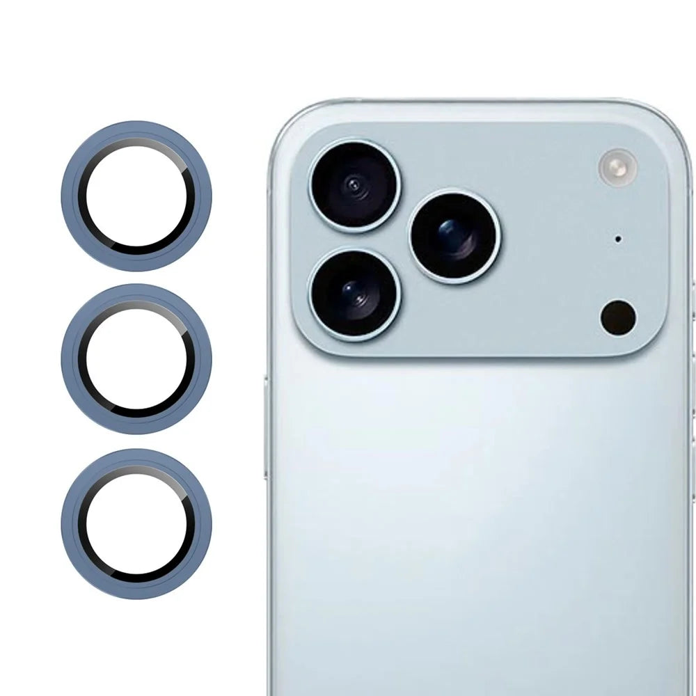 RURIHAI For iPhone 17 Pro Camera Lens Protector Tempered Glass Metal Ring Lens Film - Navy Blue - 1