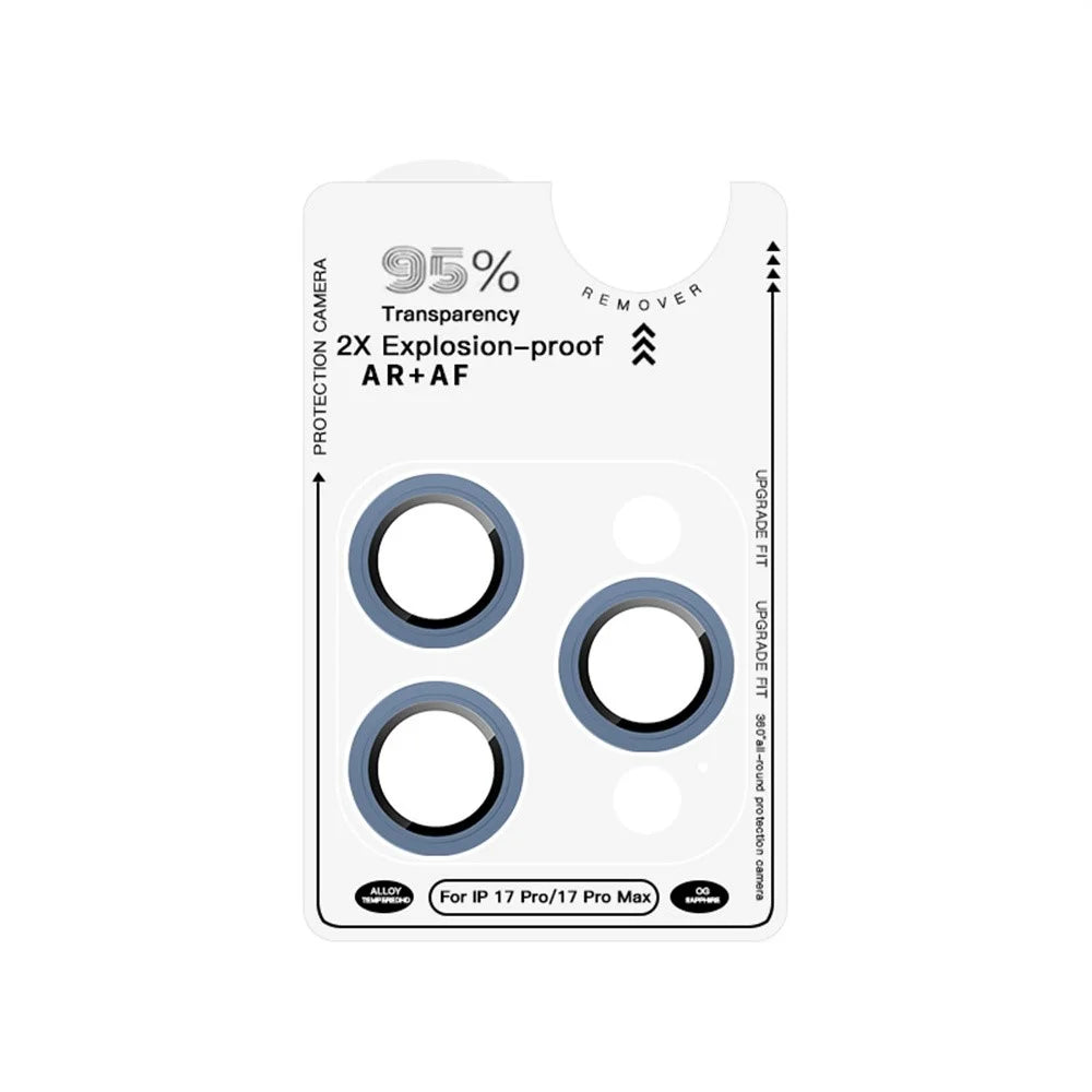 RURIHAI For iPhone 17 Pro Camera Lens Protector Tempered Glass Metal Ring Lens Film - Navy Blue - 4