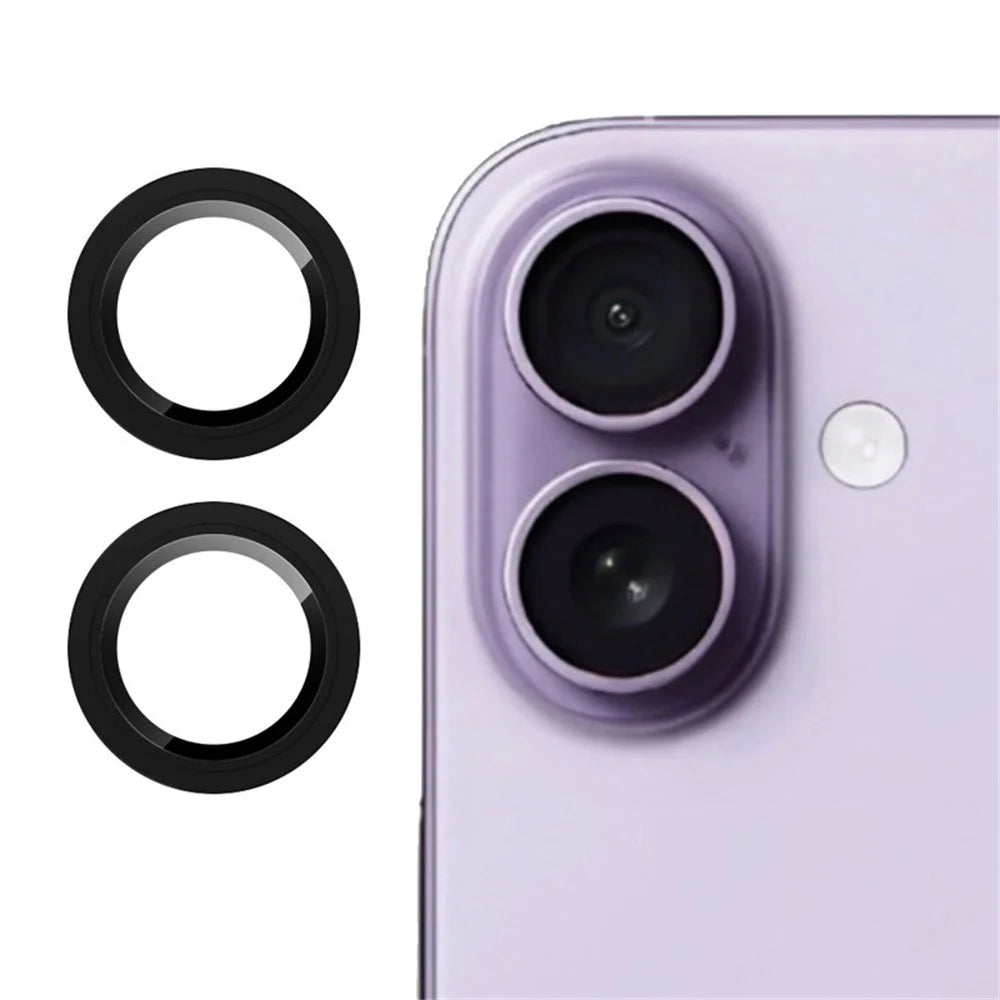 RURIHAI For iPhone 17 Camera Lens Protector Tempered Glass Metal Ring Lens Film - Black - 1