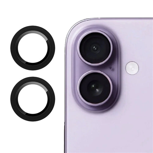 RURIHAI For iPhone 17 Camera Lens Protector Tempered Glass Metal Ring Lens Film - Black - 1