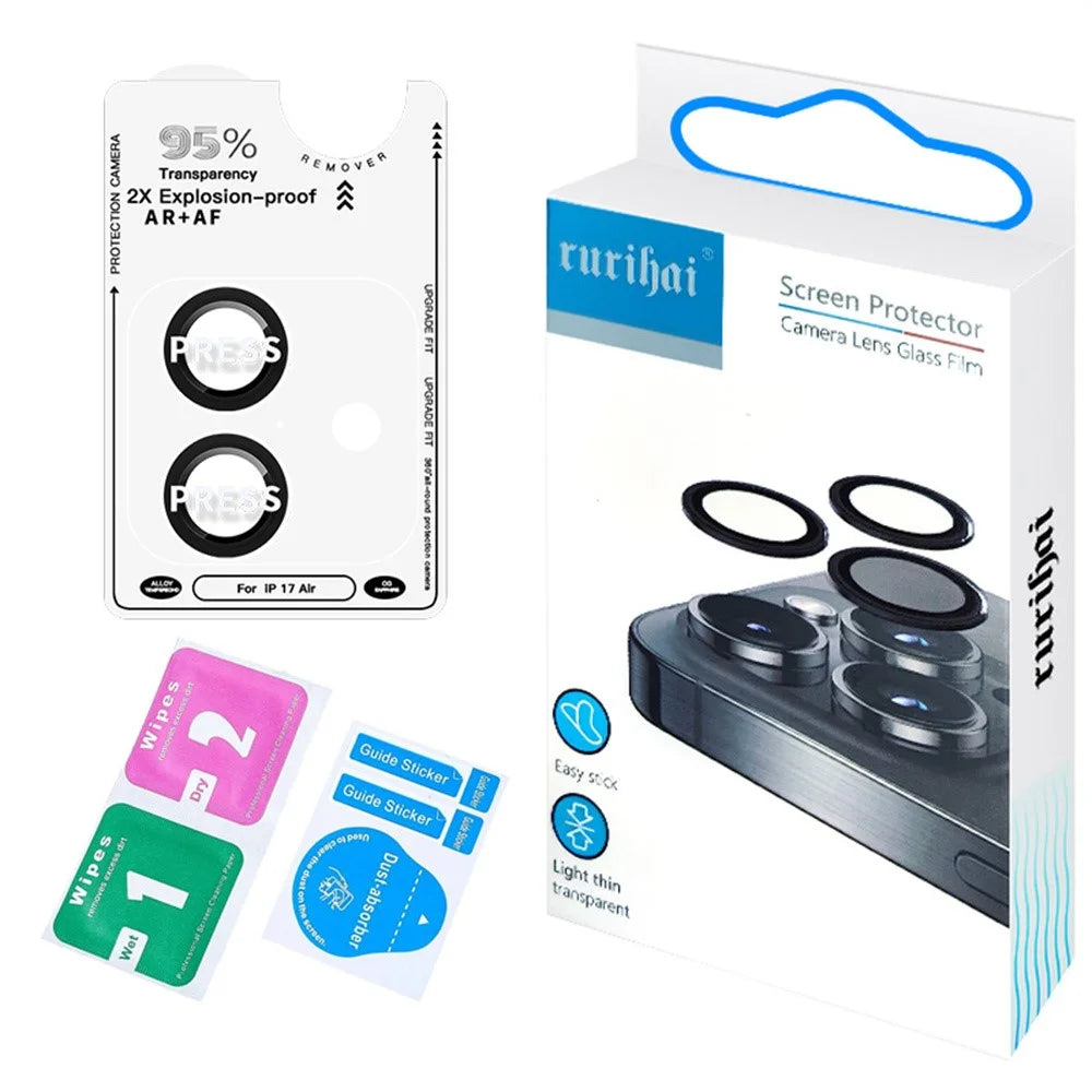 RURIHAI For iPhone 17 Camera Lens Protector Tempered Glass Metal Ring Lens Film - Black - 4