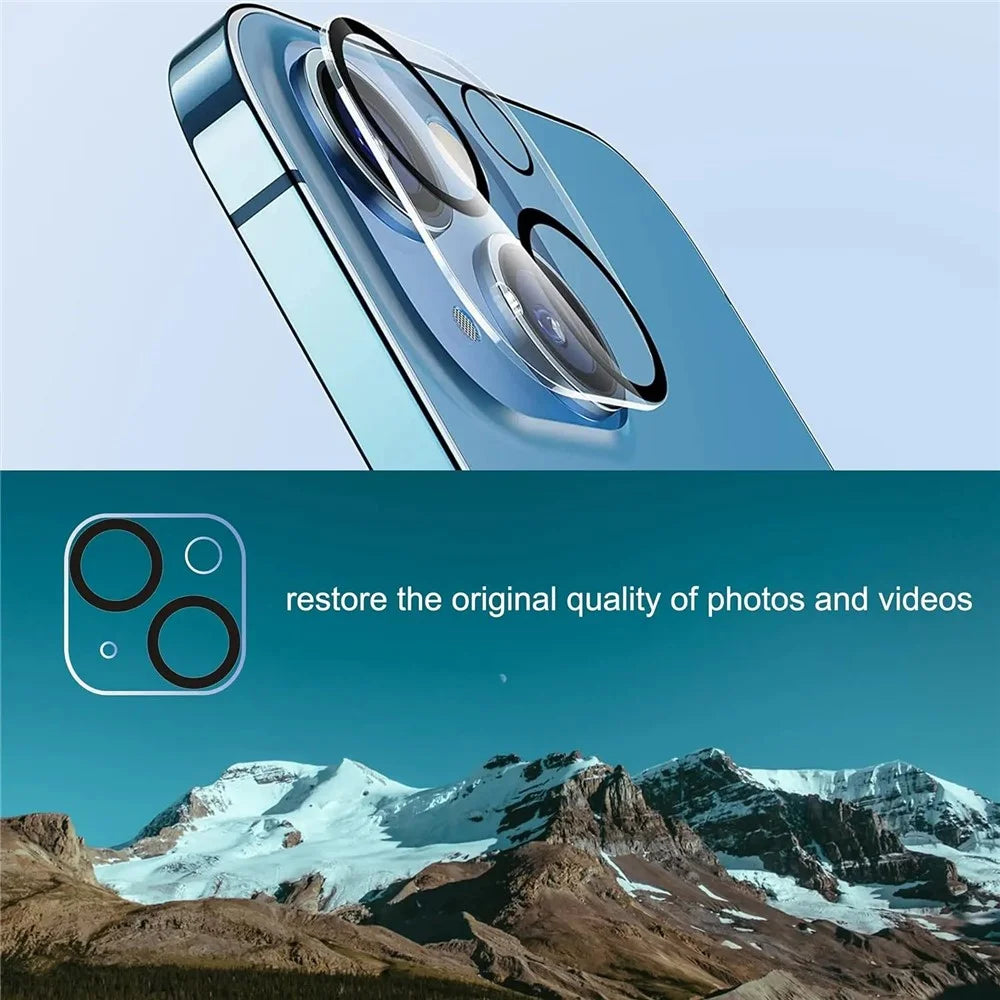For iPhone 14 / 14 Plus Camera Lens Protector Black Ring Silk Printing Tempered Glass Acrylic Lens Film - 5