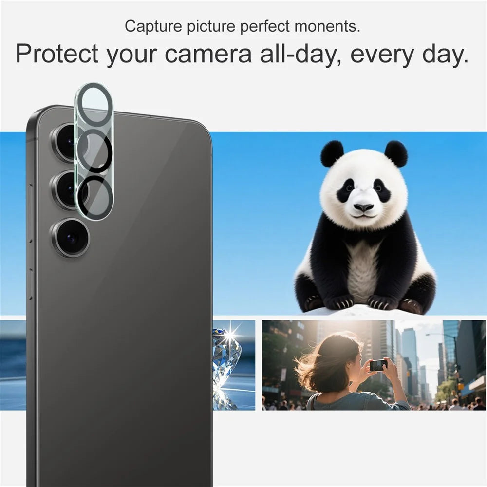 IMAK For Samsung Galaxy S25 FE Tempered Glass Camera Lens Protector Acrylic Lens Cap (Black Circle Design) - 4