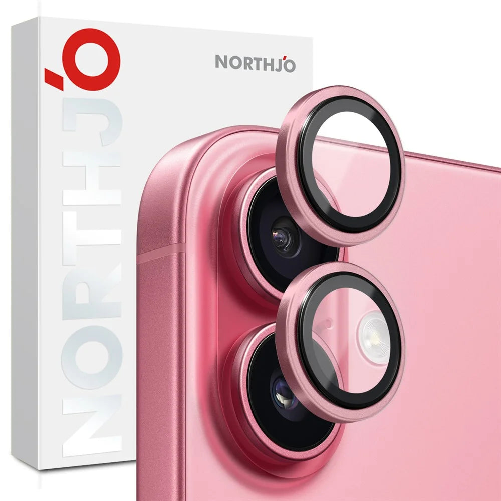 NORTHJO For iPhone 17 Camera Lens Protector Tempered Glass Lens Film Metal Ring Guard 1:1 Original Design - Pink - 5
