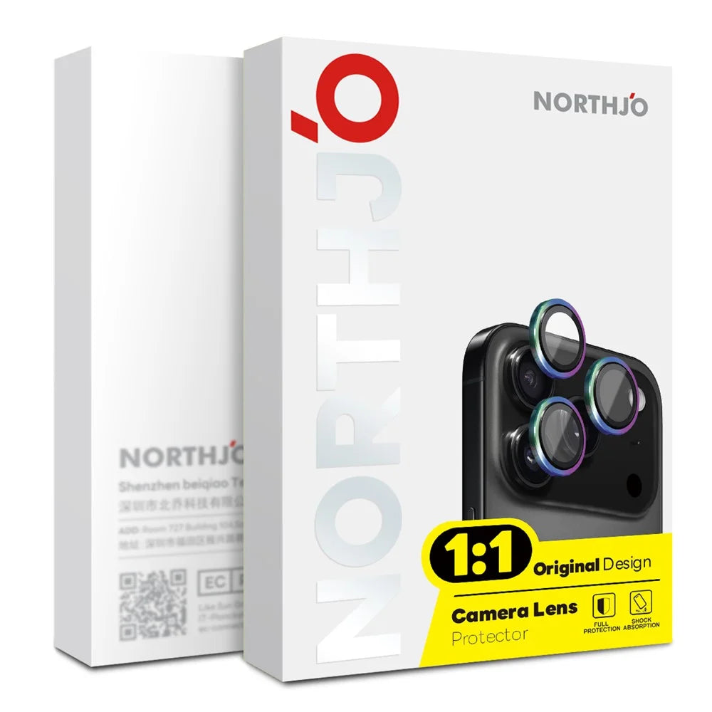 NORTHJO For iPhone 17 Camera Lens Protector Tempered Glass Lens Film Metal Ring Guard 1:1 Original Design - Pink - 6