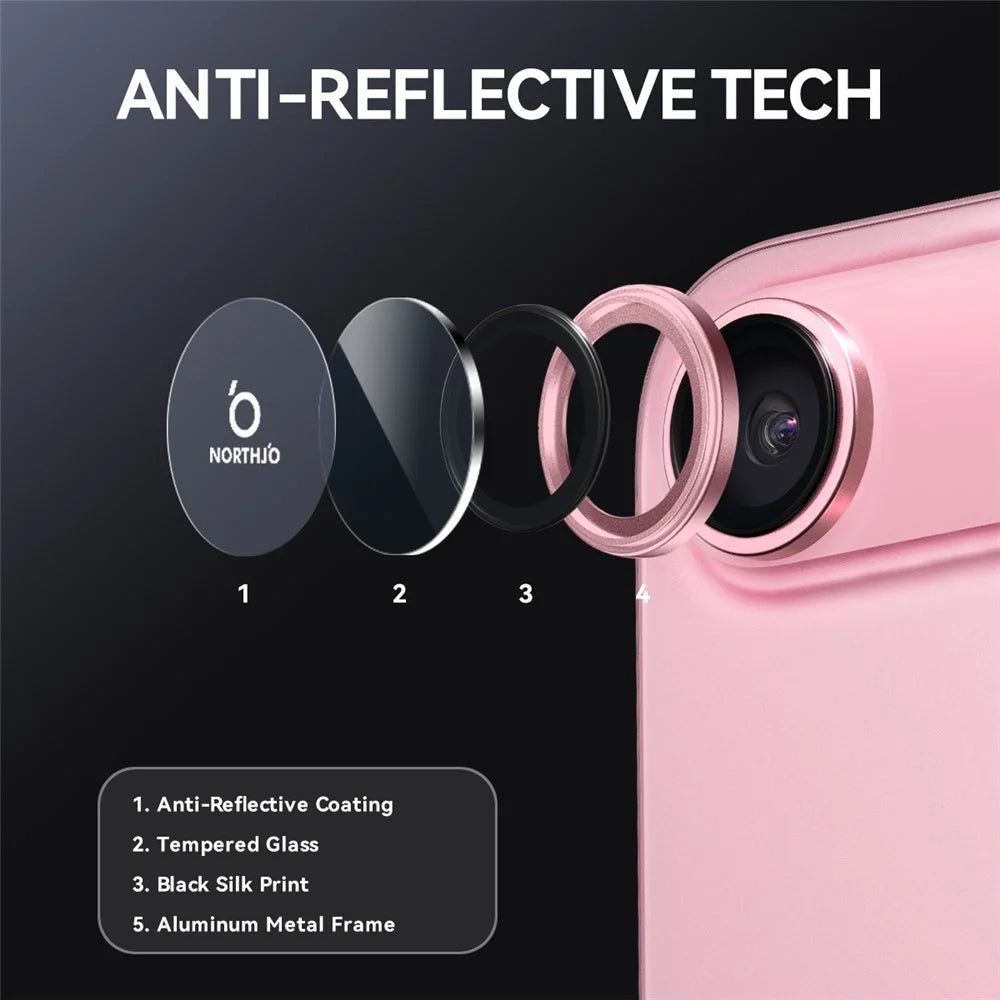 NORTHJO For iPhone Air Camera Lens Protector Tempered Glass Lens Film Metal Ring Guard 1:1 Original Design - Pink - 4